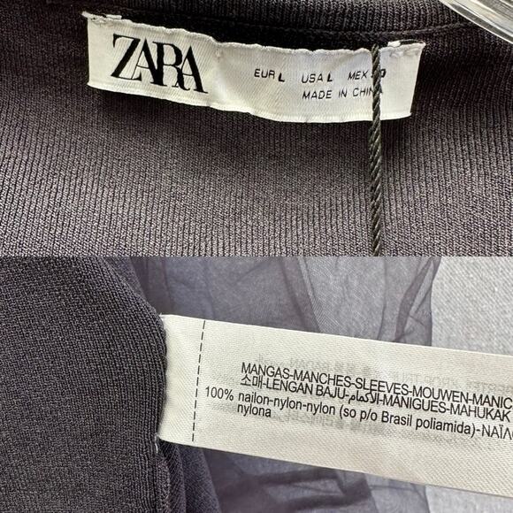 Zara organza statement puff sleeve knit cropped wrap top size large NWT - Picture 6 of 16